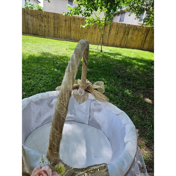 Handmade Decorative Basket Unisex Large White Gold Flower Girl, Storage Basket - Picture 8 of 8